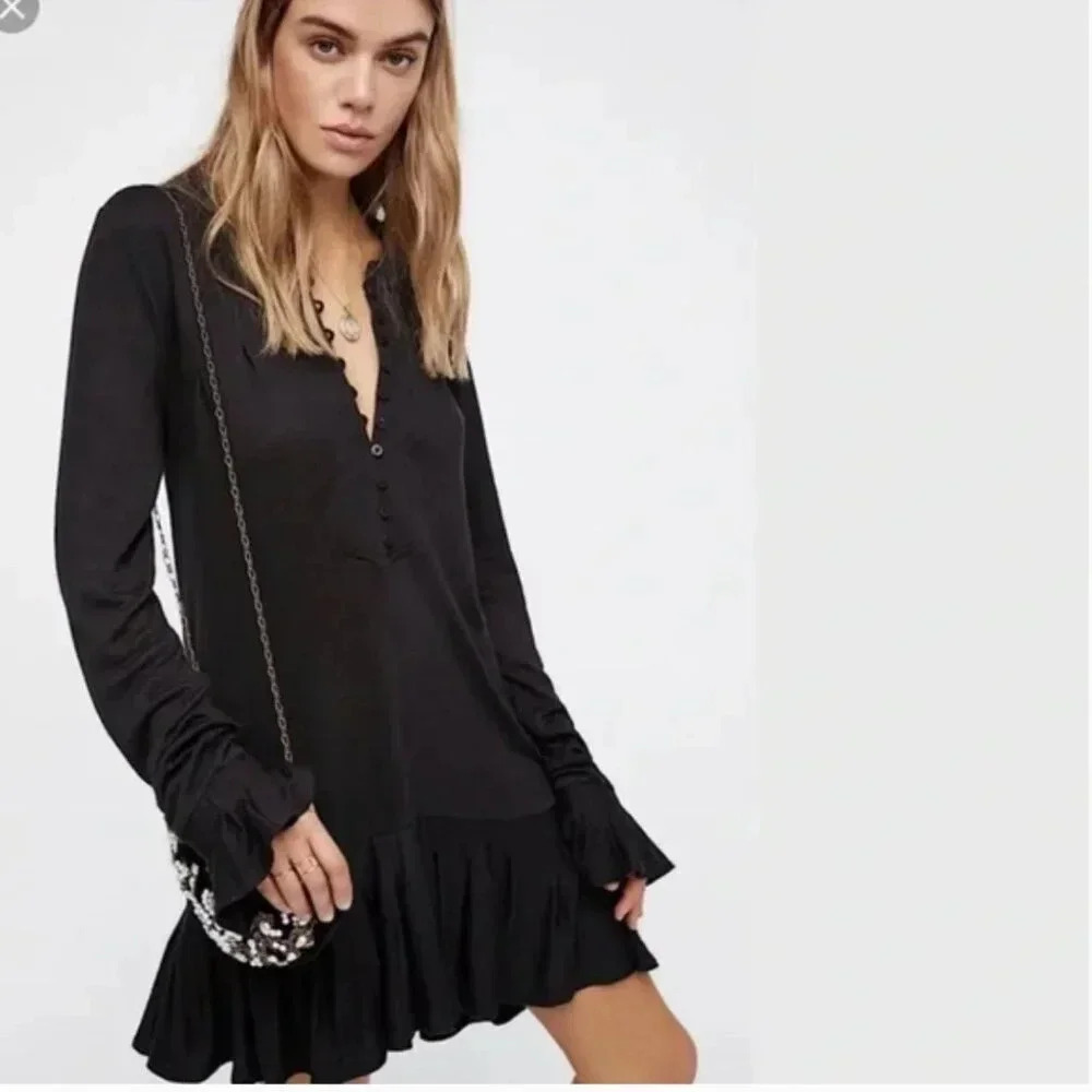 Free People Elegant‎ Black Ruffle Mini Dress